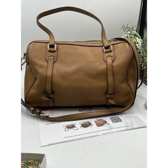 Michael Kors Authenticated Bristol Acorn Brown Leather Medium Satchel Gold Tone - Picture 7 of 16